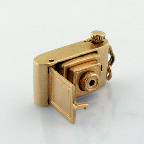 Mechanical Pop-Up Photo Camera Movable 14K Gold Vintage Charm
