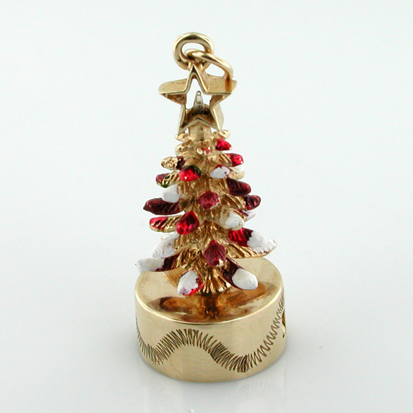 14k Gold Litacharm Enameled Christmas Tree Vintage Charm