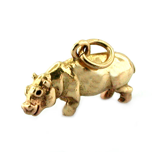 Hippopotamus Hippo Detailed 14K Gold Charm