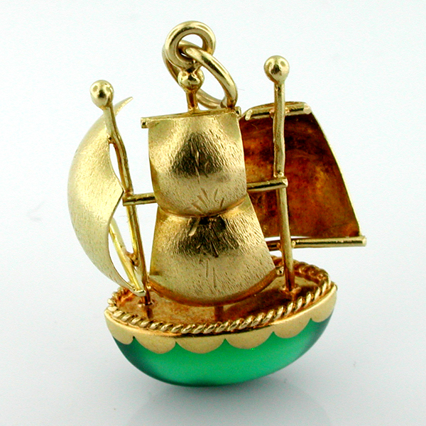 Corletto Jeweled 18K Gold Sailing Ship Sailboat Boat Vintage 3D Charm