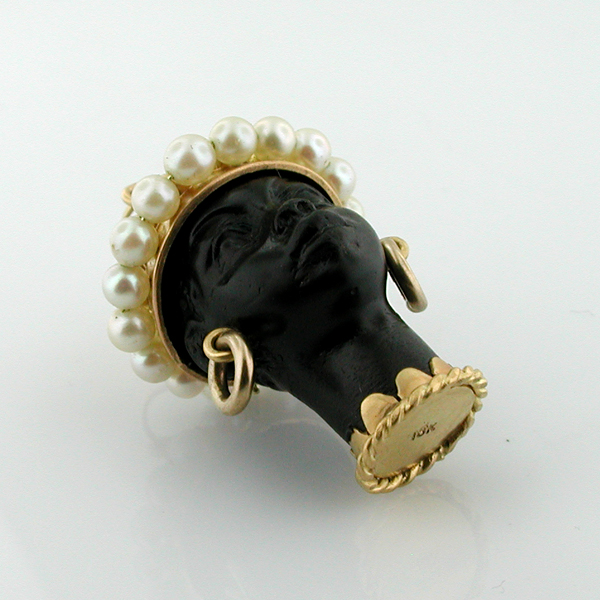 18K Gold Blackamoor Pearl Vintage Charm Pendant