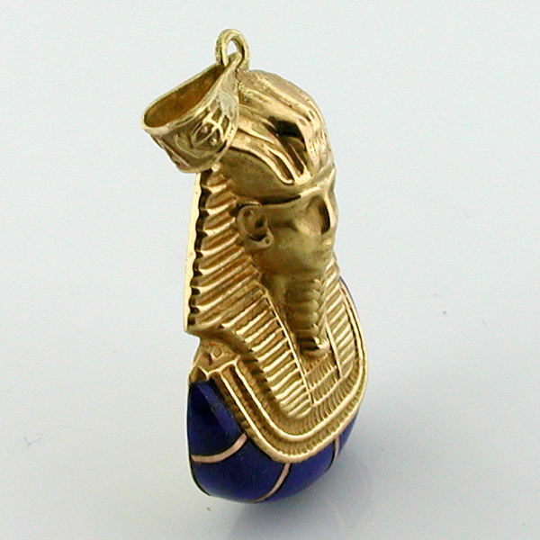 18K Gold King Tut Tutankhamun Vintage 3D Charm Pendant