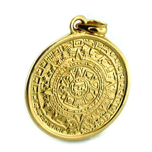 14k White Gold Aztec Mayan Calendar Pendant – 1.6 Inch Diameter, Intricate Sun God Design - View #12
