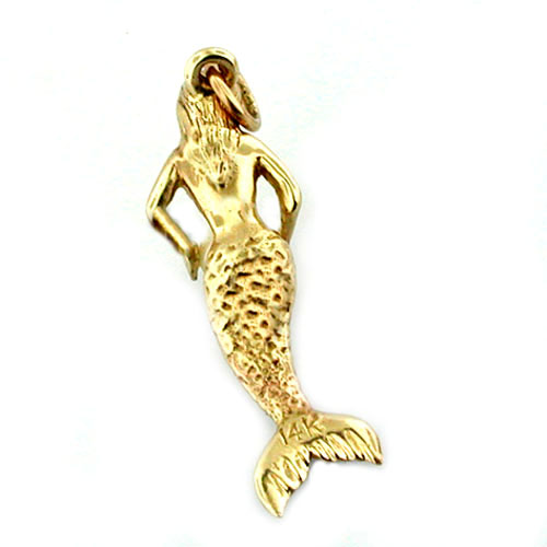 Mermaid Holding a Pearl 14K Gold Charm Pendant