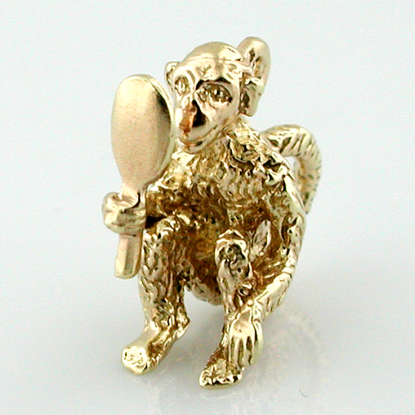 Mirror Gazing Monkey 14k Gold Charm