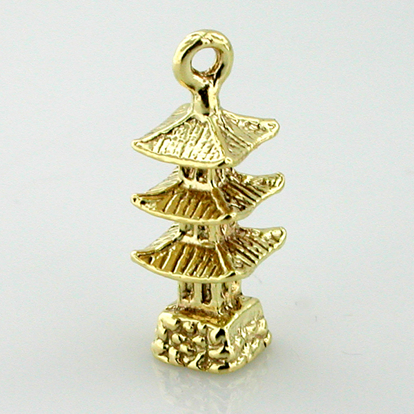 Chinese Pagoda House 14k Gold Charm