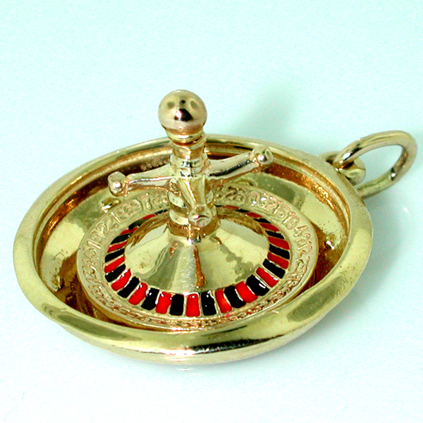 Roulette Wheel 3D 14K gold Charm Pendant Spins