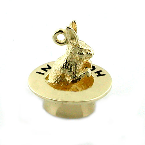 Rabbit in Magician Houdini Hat Magic 14k Gold Charm