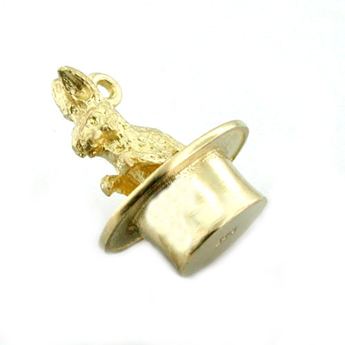 Rabbit in Magician Houdini Hat Magic 14k Gold Charm