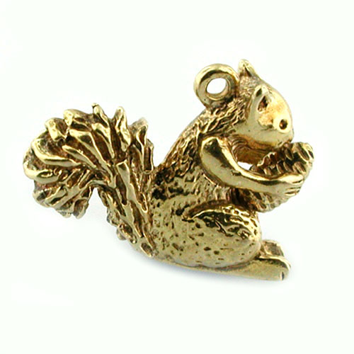 Squirrel Holding Pine Cone 14k Gold Charm