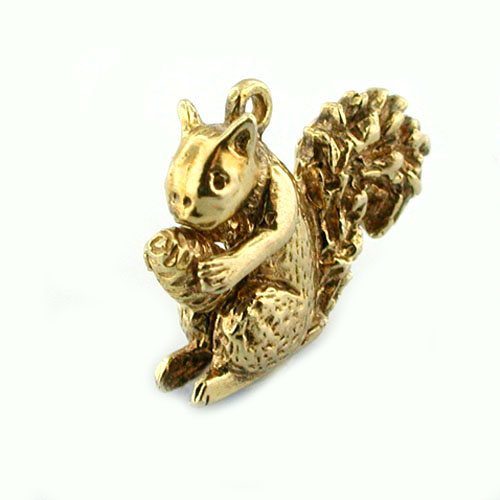 Squirrel Holding Pine Cone 14k Gold Charm