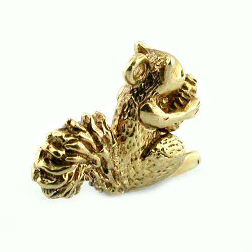 Squirrel Holding Pine Cone 14k Gold Charm