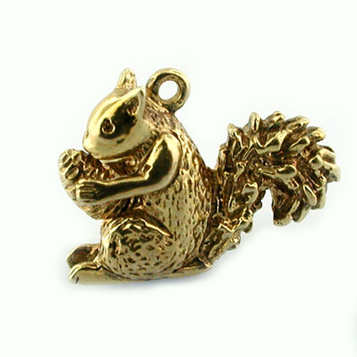 Squirrel Holding Pine Cone 14k Gold Charm
