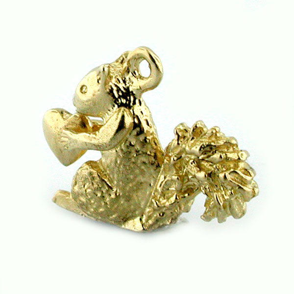 Squirrel Holding Heart 14K Gold Charm