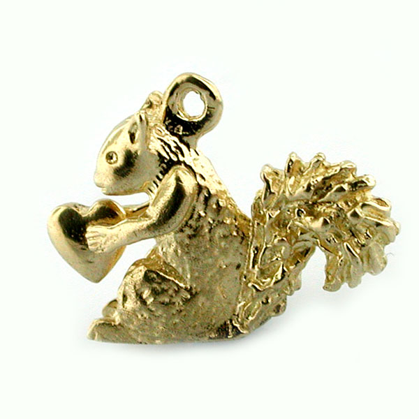 Squirrel Holding Heart 14K Gold Charm