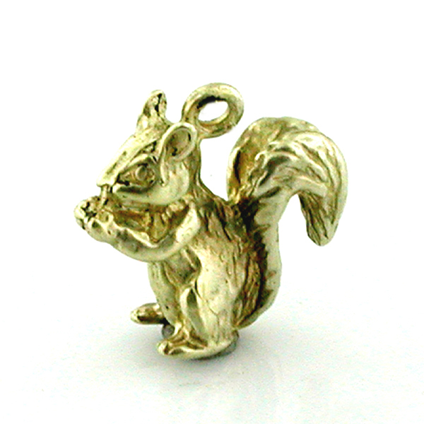 Squirrel Eating Nut Acorn 14k Gold Charm
