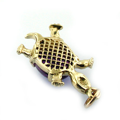 Cute Turtle Amethyst Cabochon Shell Vintage 14K Gold Charm 