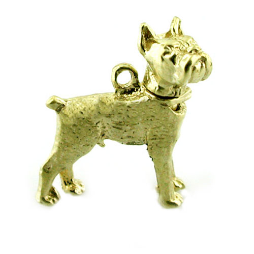 Movable Head Boxer 3D Dog 14k Gold Charm