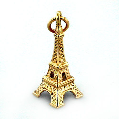 14K Gold Eiffel Tower Travel Charm Pendant - PARIS
