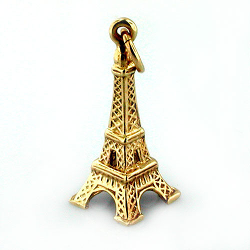 14K Gold Eiffel Tower Travel Charm Pendant - PARIS