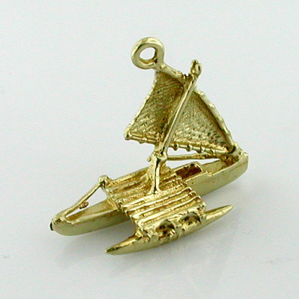 Hawaiian Outrigger Canoe Sail Boat 14k Gold Charm - Hawaii