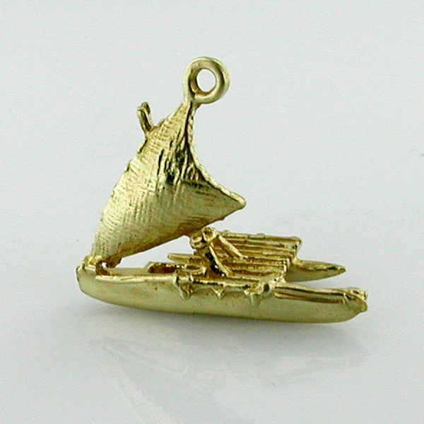Hawaiian Outrigger Canoe Sail Boat 14k Gold Charm - Hawaii 