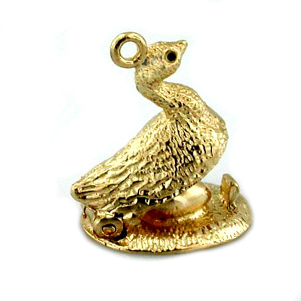 Goose on Golden Egg 14K Gold Charm - Opens