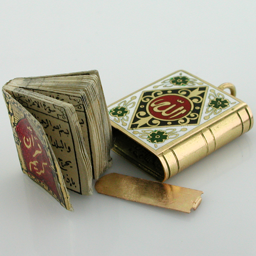 Enameled Mini Holy Koran Quran Book Vintage 18K Gold Charm Pendant