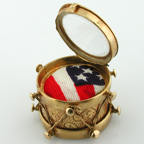 14k Gold Pearl Drum with American Flag Vintage Charm