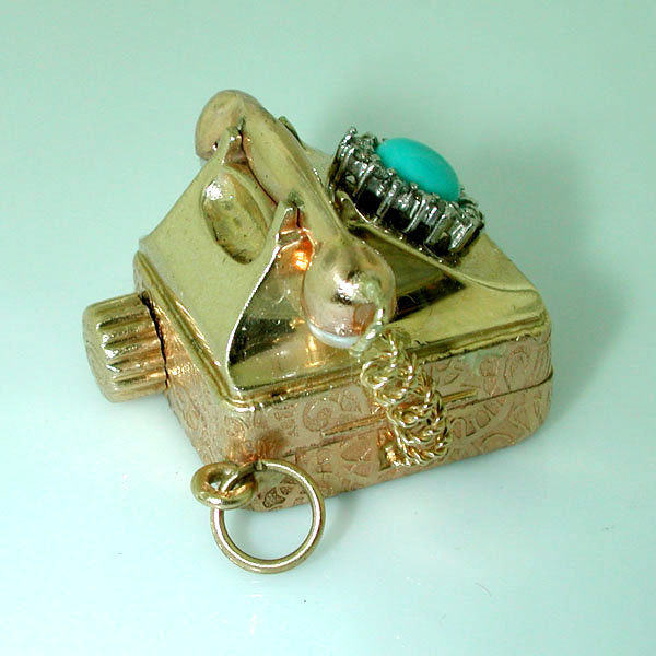 Vintage Rotary Dial Telephone Phone Music Box Diamonds Turquoise 14K