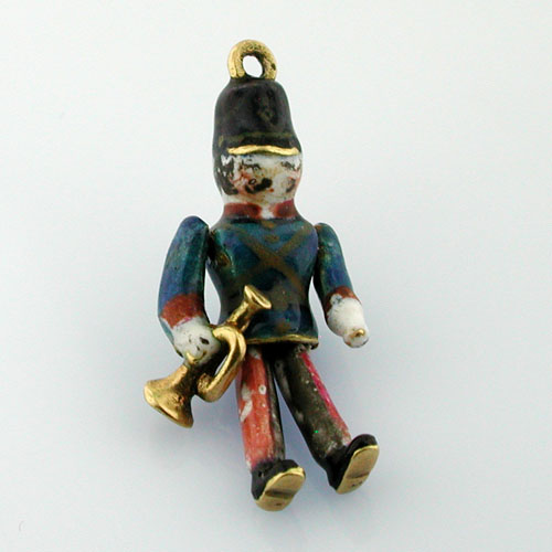 Rare Toy Soldier Playing Trumpet 18K Gold 
Movable Vintage French Charm