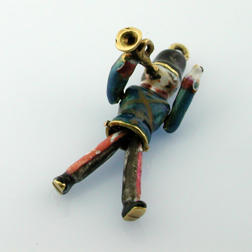 Rare Toy Soldier Playing Trumpet 18K Gold 
Movable Vintage French Charm