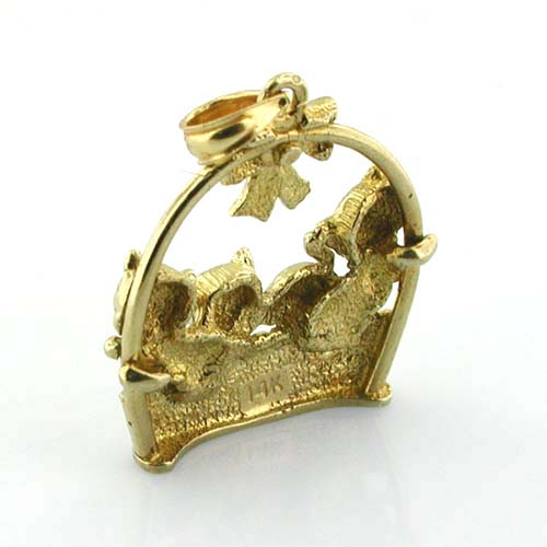 Kittens in a Basket 14K Gold Charm Pendant