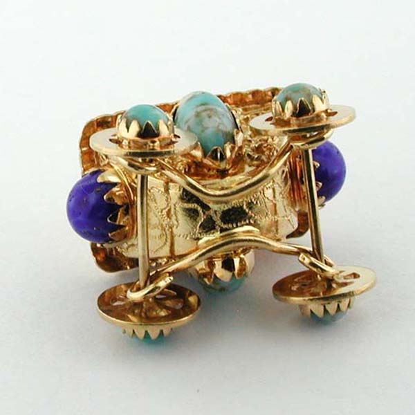 18K Gold Jeweled Royal Carriage Coach Vintage Movable Charm Pendant