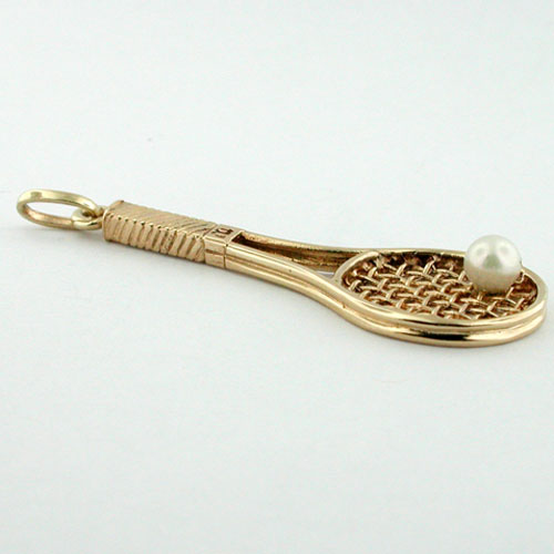 14K Gold Tennis Racquet Racket Vintage Charm Pendant