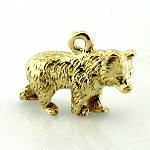 14k Gold Detailed Bear 3D Charm