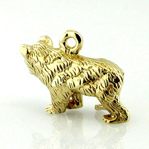 14k Gold Detailed Bear 3D Charm