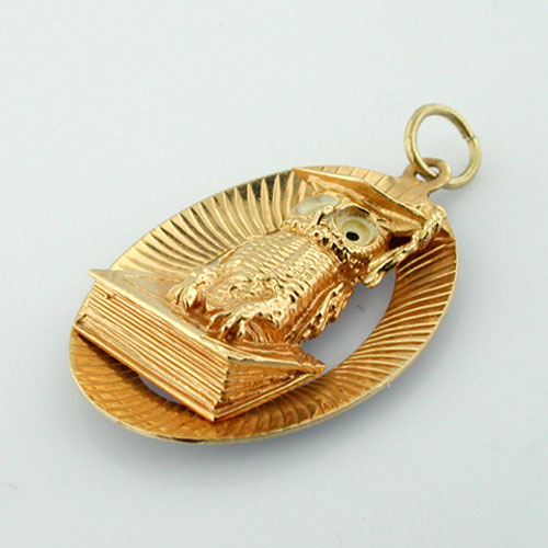 Owl Wearing a Graduation Cap Vintage AC 14k Gold Charm Pendant