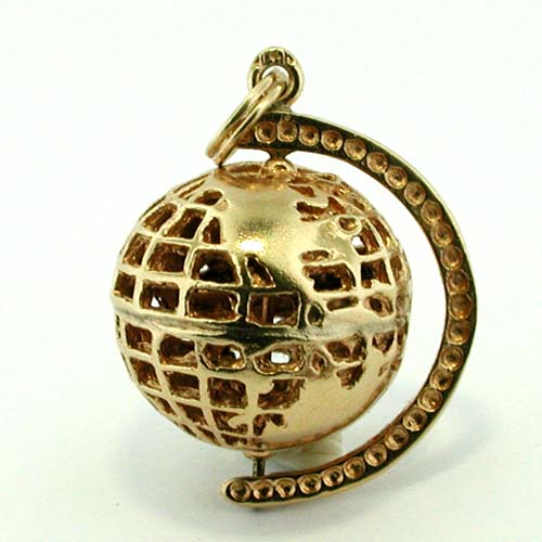 Vintage 14K Gold Spinning World Globe Map Planet Earth Charm Pendant 