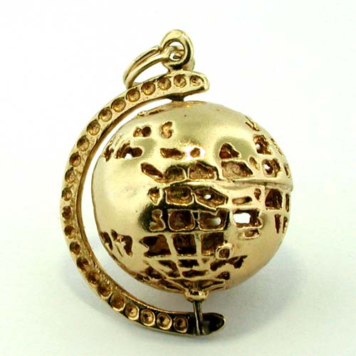 Vintage 14K Gold Spinning World Globe Map Planet Earth Charm Pendant 