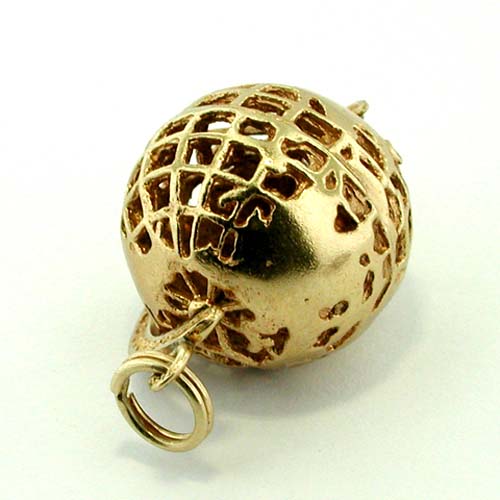 Vintage 14K Gold Spinning World Globe Map Planet Earth Charm Pendant 