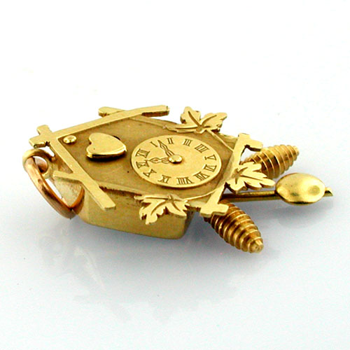18K gold Coo Coo Cuckoo Clock Movable Heart Vintage Charm