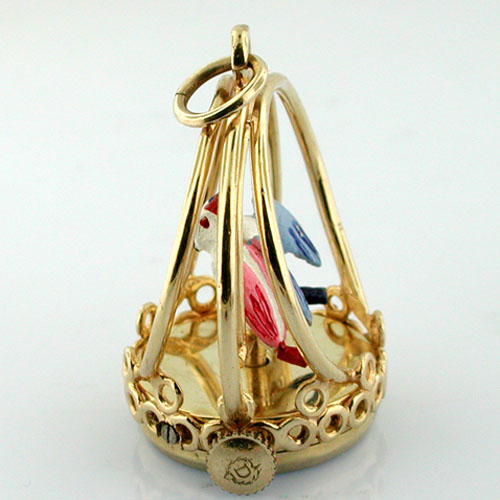 Vintage 14K Gold Spinning Love Birds Dankner Living Charm Mechanical Pendant