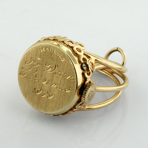 Vintage 14K Gold Spinning Love Birds Dankner Living Charm Mechanical Pendant