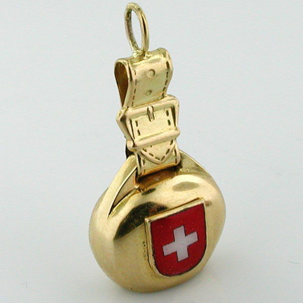 18K Gold Swiss Bell & Strap Vintage Movable Charm  