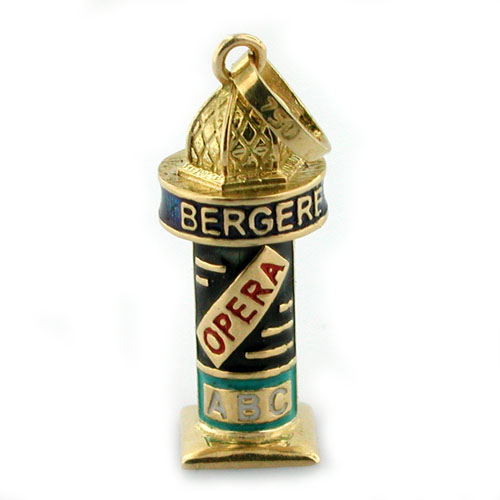 18K Gold French Kiosk Enamel Travel Charm Pendant