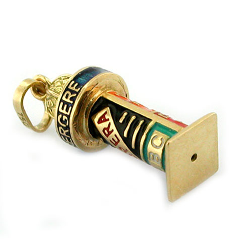 18K Gold French Kiosk Enamel Travel Charm Pendant