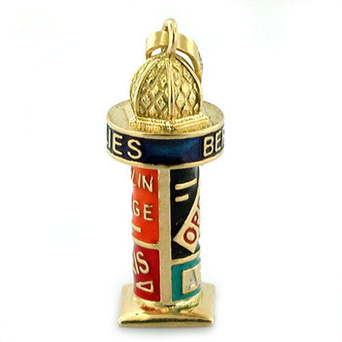18K Gold French Kiosk Enamel Travel Charm Pendant