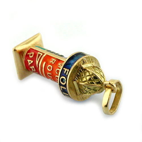 18K Gold French Kiosk Enamel Travel Charm Pendant