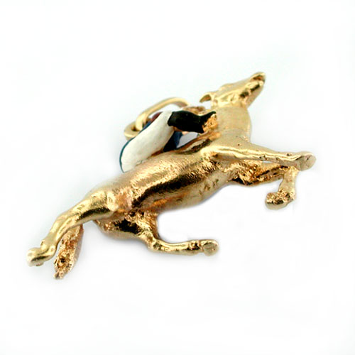 Thoroughbred Horse Race Enameled Jockey Vintage 14k Gold Charm Pendant